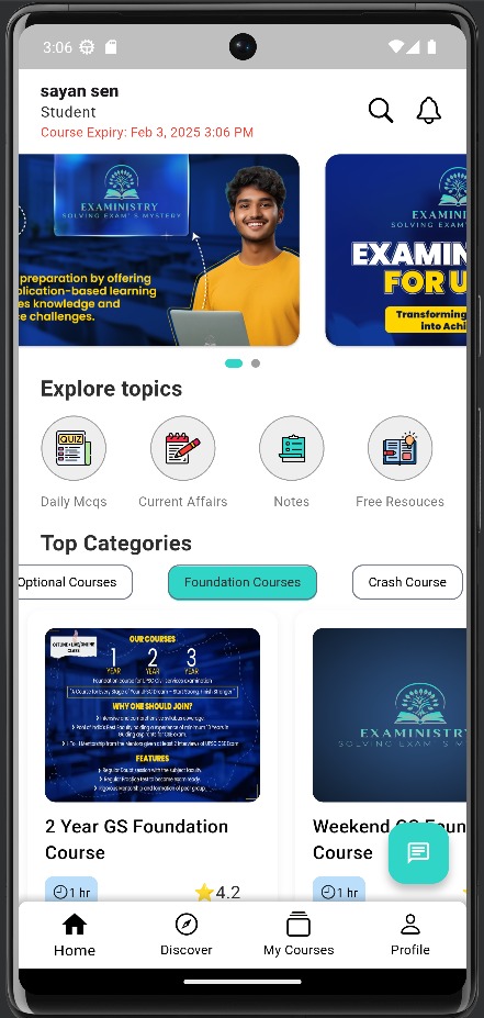 Exaministry App Dashboard Interface